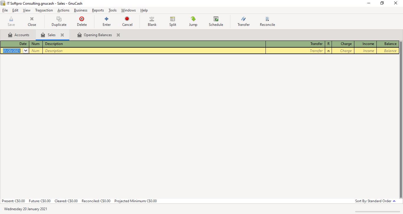 Using GnuCash - Transactions and Opening Balances