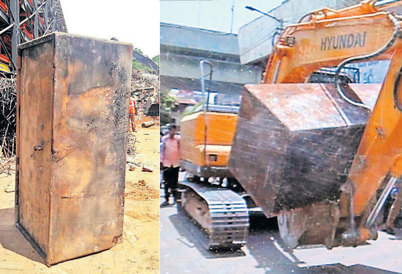 சென்னை சில்க்ஸ் கட்டிட இடிபாடுகளுக்குள் விழுந்த பணம் வைக்கும் பாதுகாப்பு பெட்டகம் மீட்பு